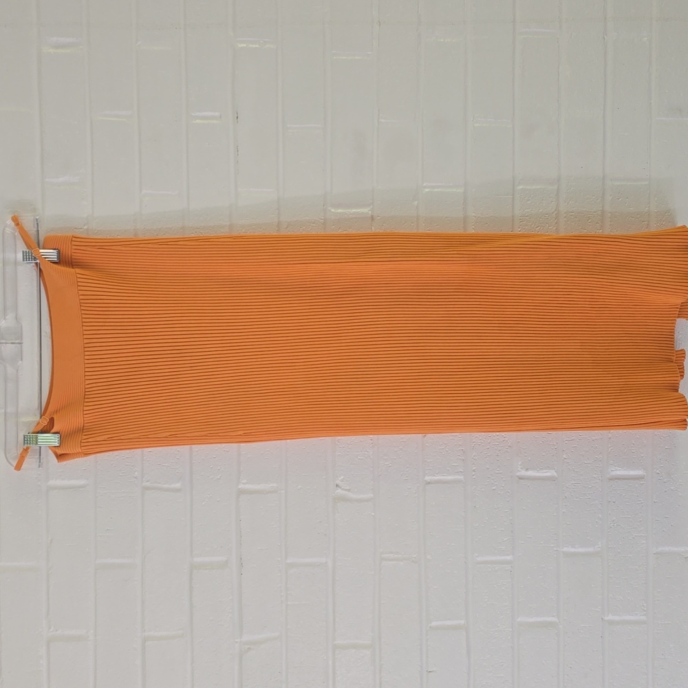 JONATHAN SIMKHAI Orange Sade Rib Knit Midi Skirt Size L - Picture 2 of 7